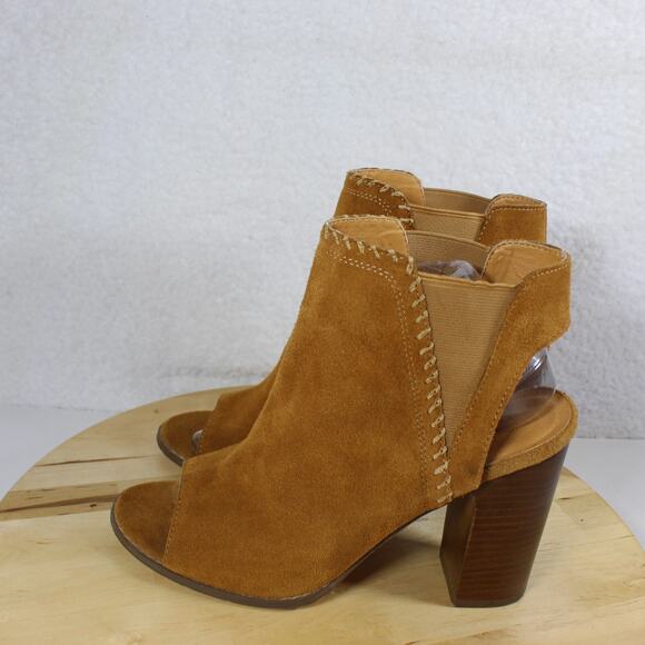 Urban Outfitters Bootie Suede Chelsea Heel Womens 10 Brown Peep Toe Ankle Boot - Picture 3 of 10